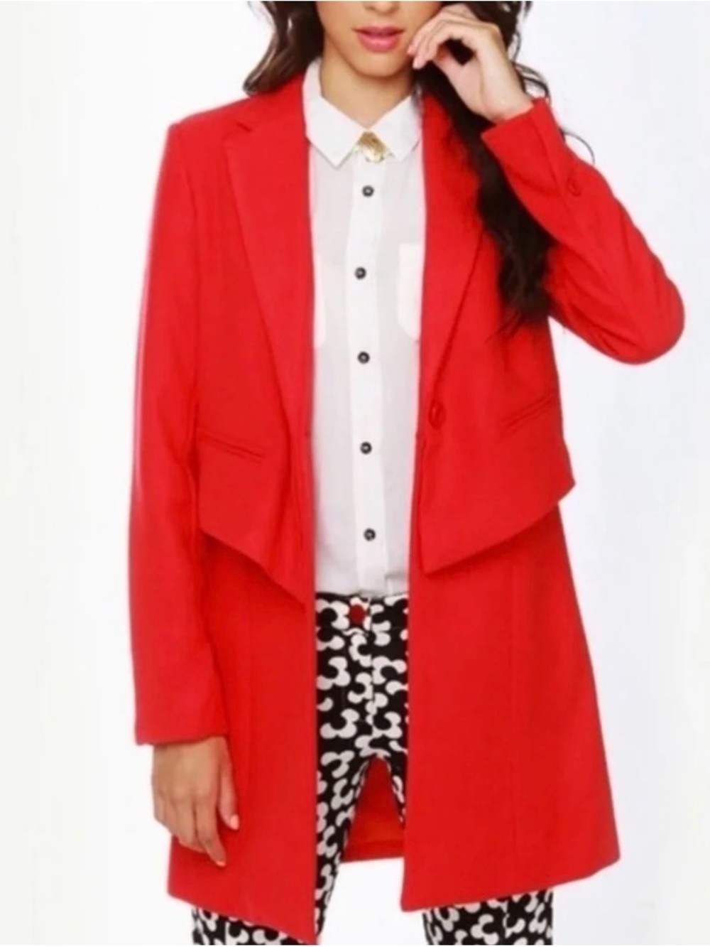 BB Dakota Rynn Felt Coat Coral Red Layered Blazer Statement Jacket - Picture 8 of 9